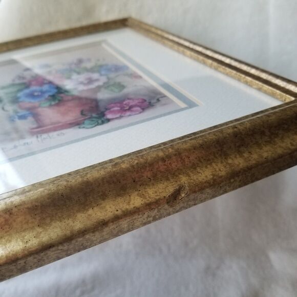 Barbara Mock Pansy Pot Floral Art Print Gold Framed Flowers Small Vintage - Picture 4 of 7